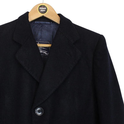 Vintage 90s Burberry Navy Blue Wool Overcoat