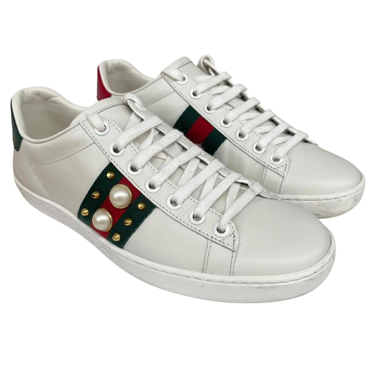 Gucci Ace White Leather Pearl Studded Trainers