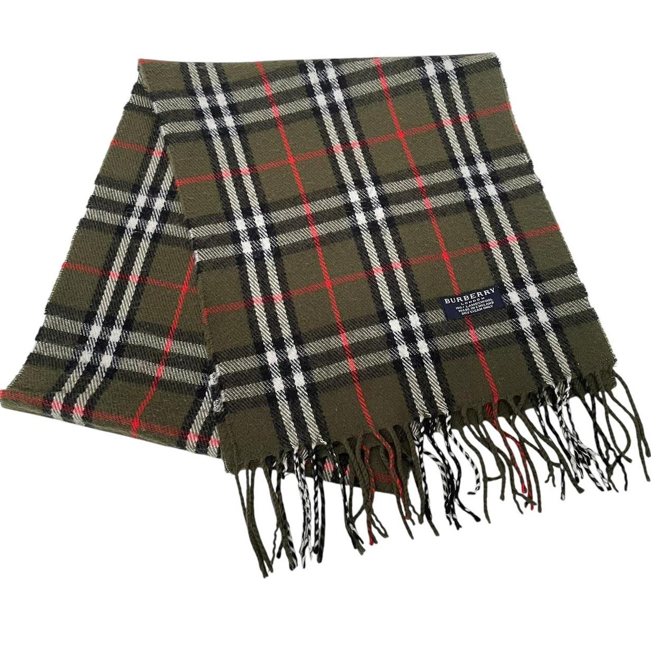 Vintage 90s Burberry Green Nova Check Lambswool Scarf
