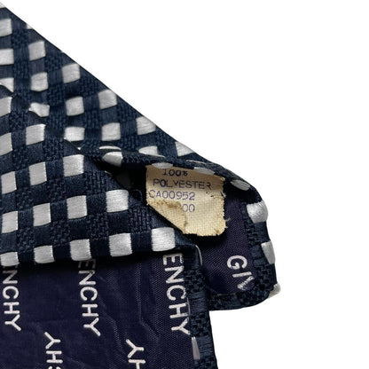Givenchy navy blue and white polyester tie with logo pattern and excellent condition.