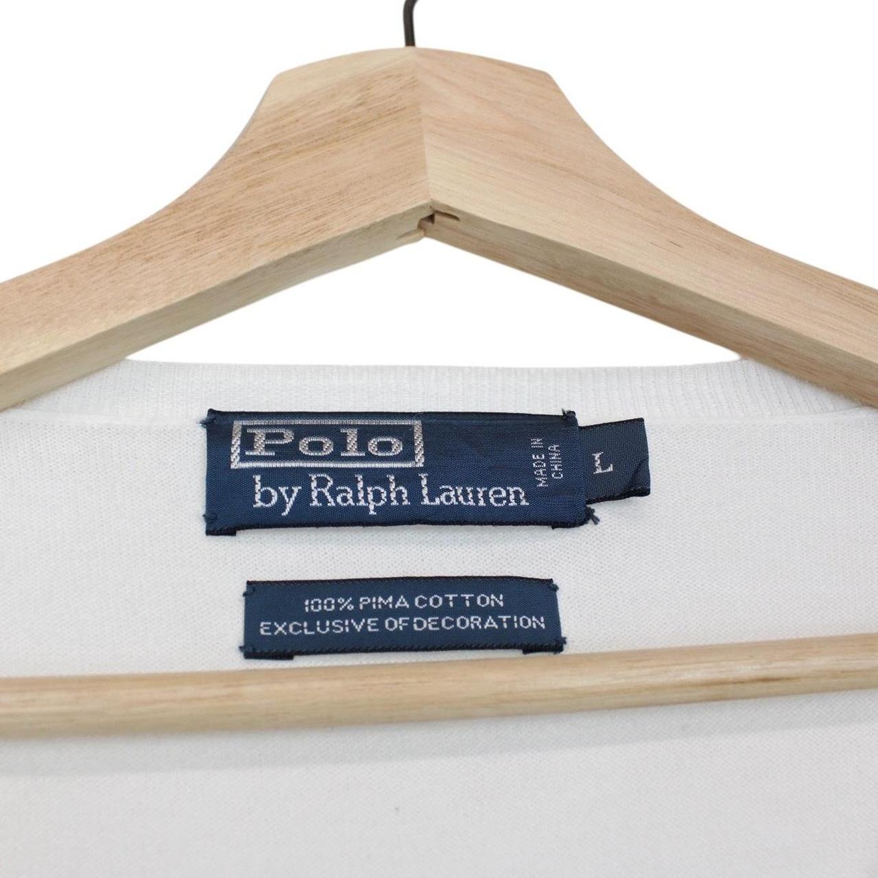 Polo Ralph Lauren white knit v-neck jumper with embroidered logo and pima cotton material.