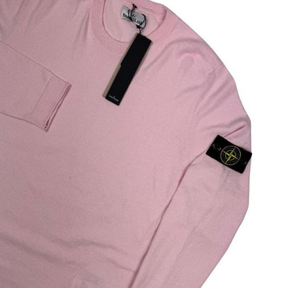 Stone Island pink knit jumper made from organic cotton with logo patch detail.