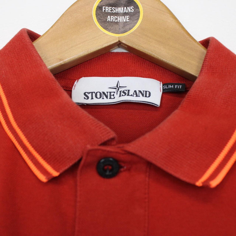 Stone Island Red and Orange Short Sleeve Compass Polo Shirt