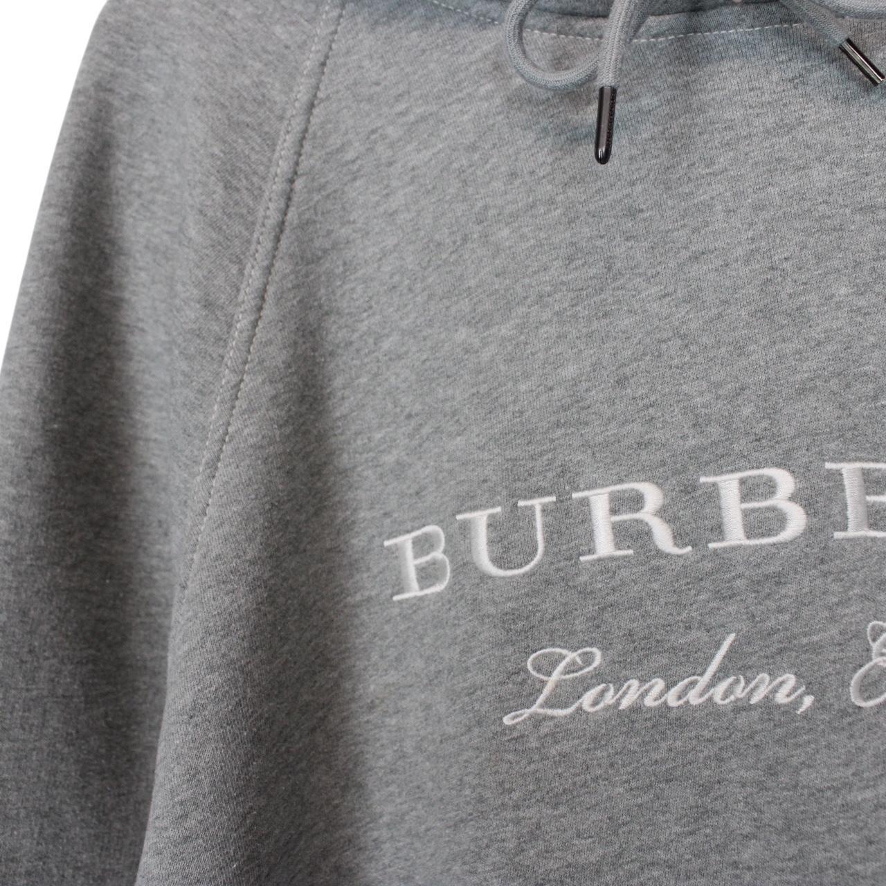 Burberry Grey and White Embroidered Logo Spellout Hoodie Jumper