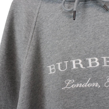 Burberry Grey and White Embroidered Logo Spellout Hoodie Jumper