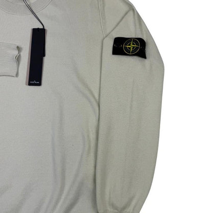 Stone Island beige knit jumper made from organic cotton with logo badge detail.