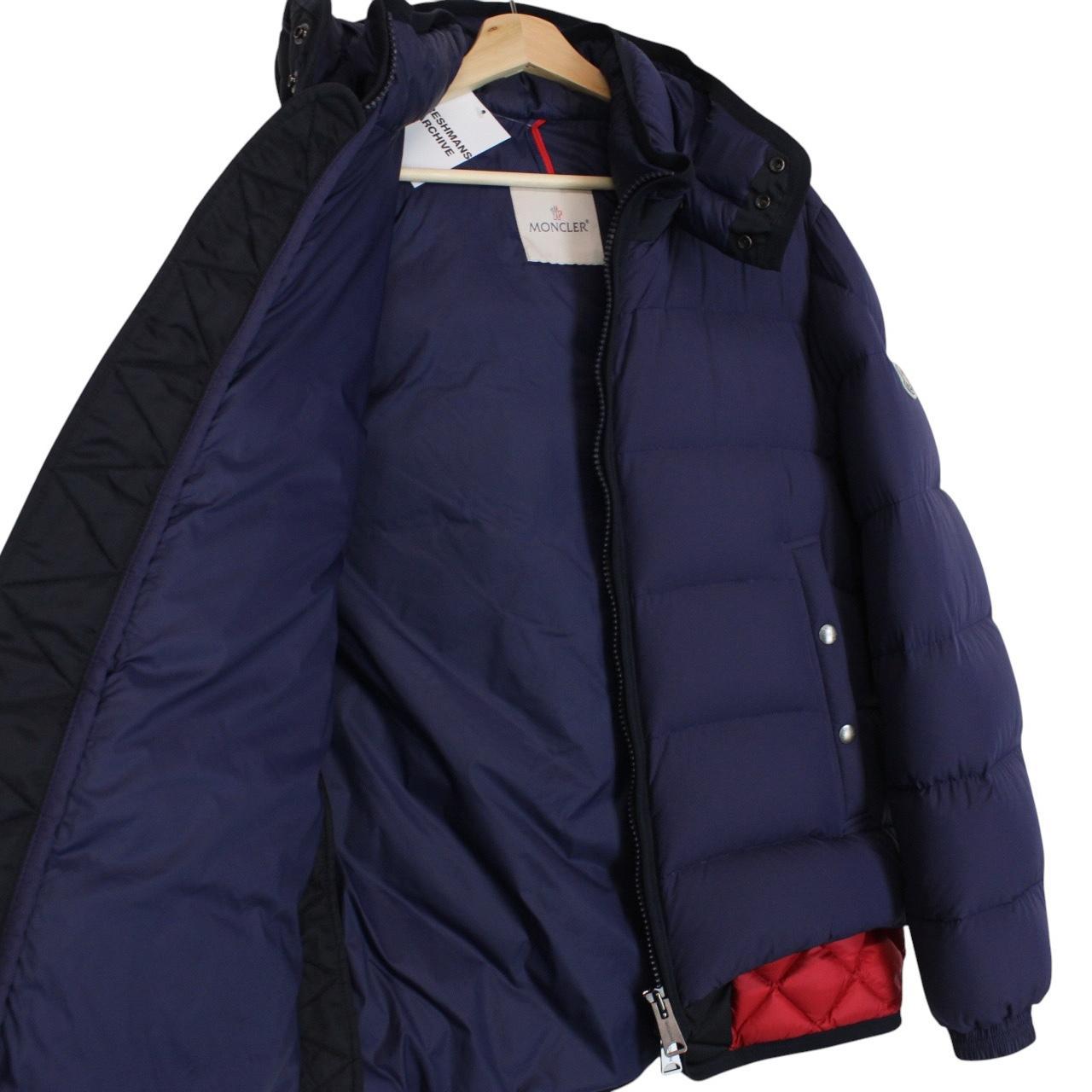 Moncler Tanguy Navy Blue and Red Full Zip Hooded Down Jacket
