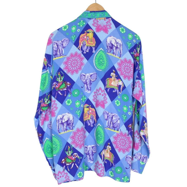 Vintage Versace Jeans Couture Multicoloured Long Sleeve Elephant Viscose Shirt