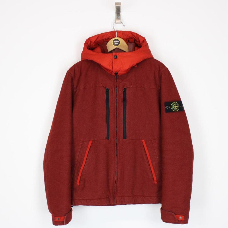 Stone Island AW 2014 Red Saia Doppia Faccia Hooded Quilted Wool Jacket