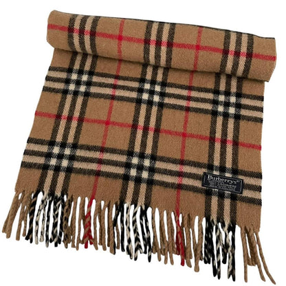 Vintage 90s Burberry Tan Brown Nova Check Cashmere Scarf