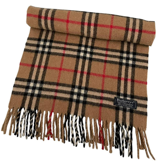 Vintage 90s Burberry Tan Brown Nova Check Cashmere Scarf
