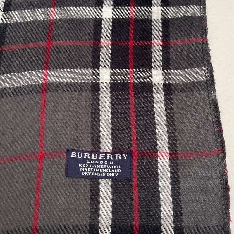 Vintage 90s Burberry Dark Grey Check Lambswool Scarf
