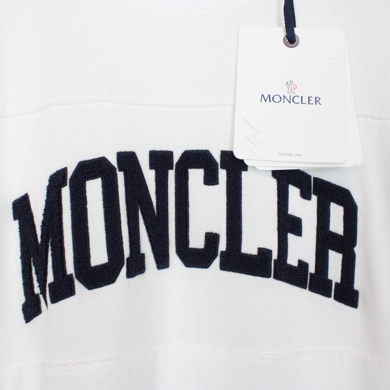 Moncler White and Navy Blue Logo Embroidered Cotton Sweatshirt