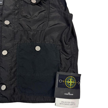 Stone Island black vest jacket, lightweight polyester, logo patch on chest.