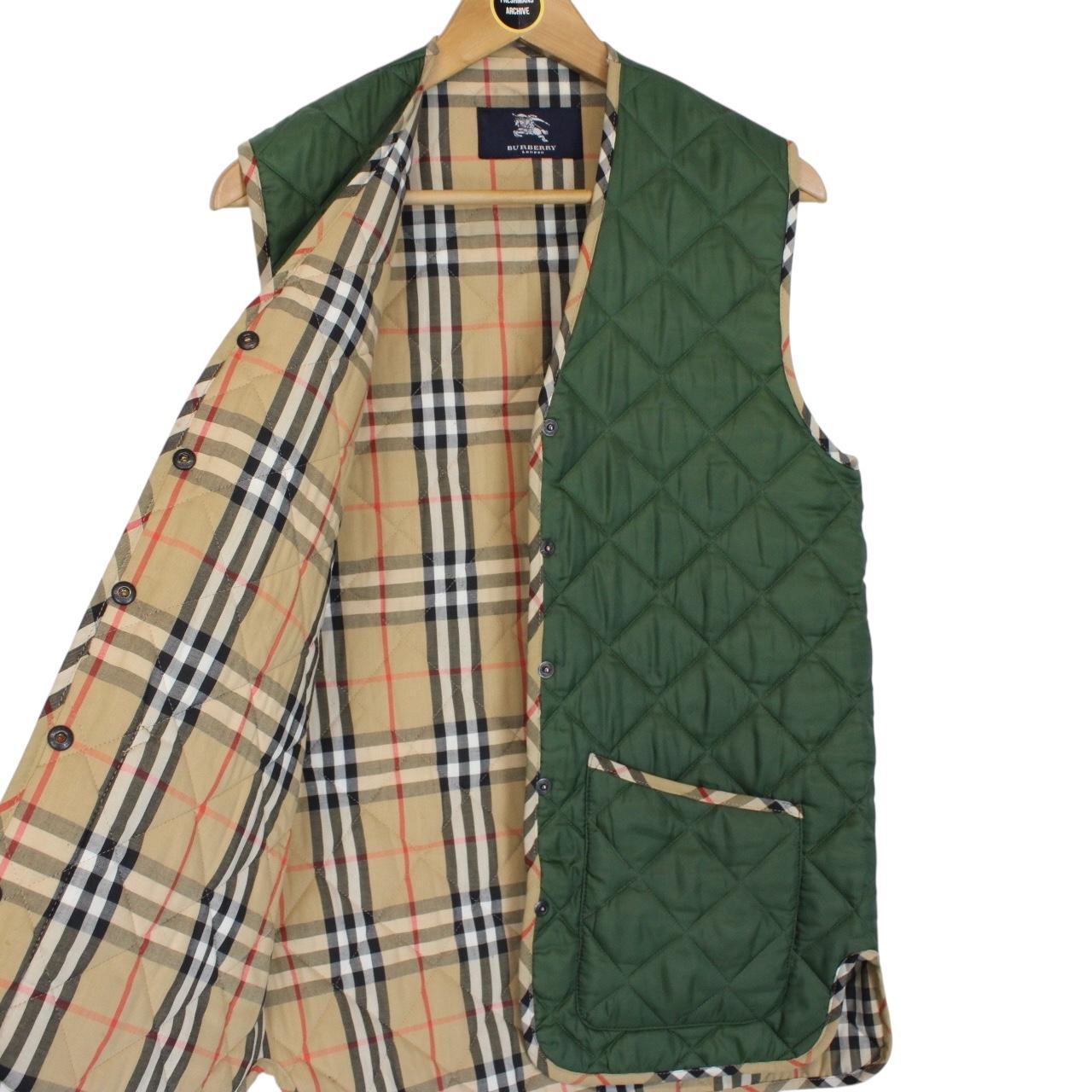 Vintage Burberry Green Nova Check Quilted Vest Jacket