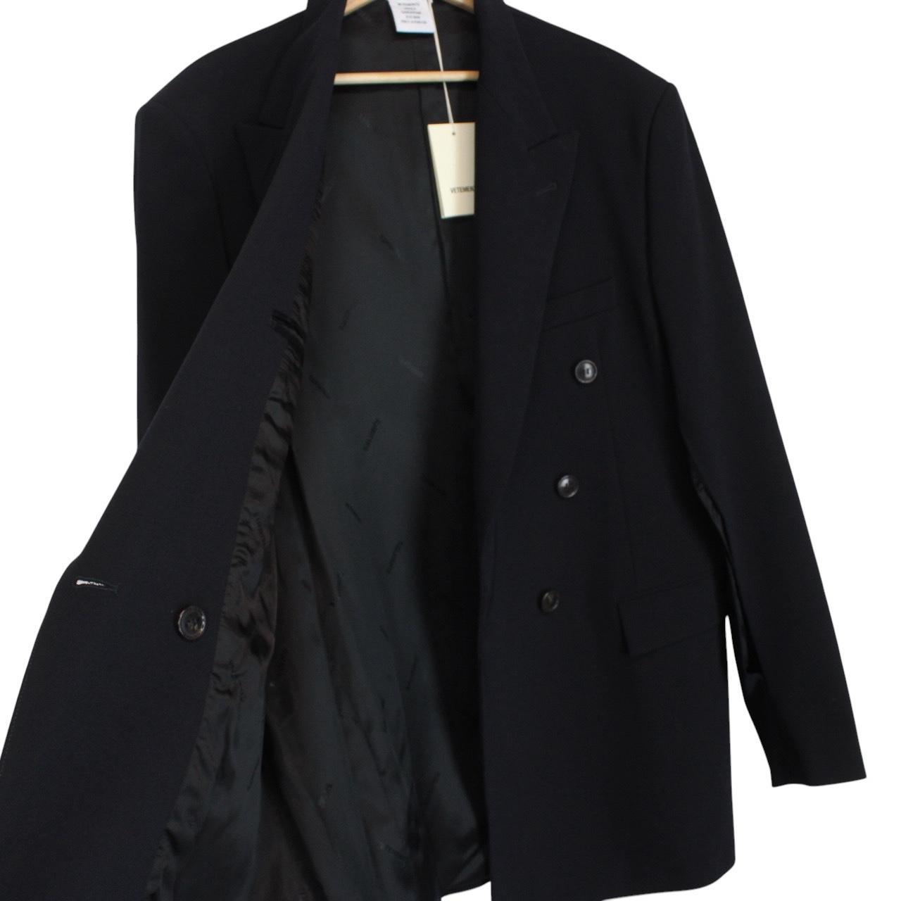 Vetements SS19 Navy Blue Unisex Open Sleeve Double Breasted Wool Blend Blazer Jacket