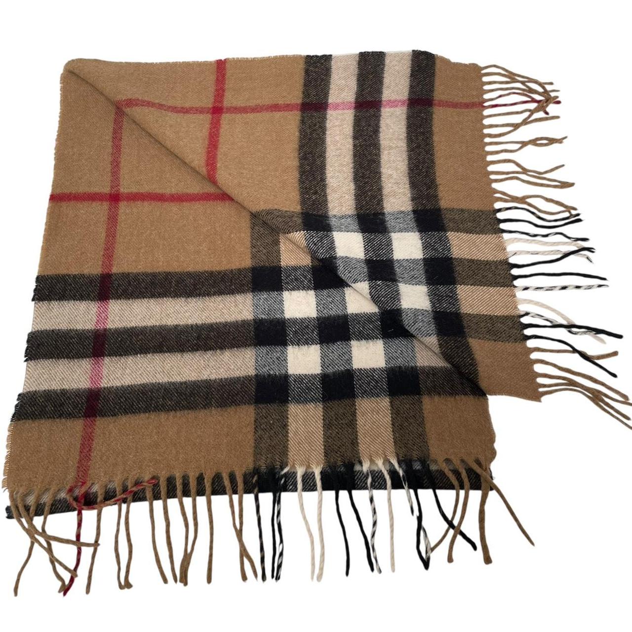 Vintage 90s Burberry Tan Brown Nova Check Lambswool Scarf