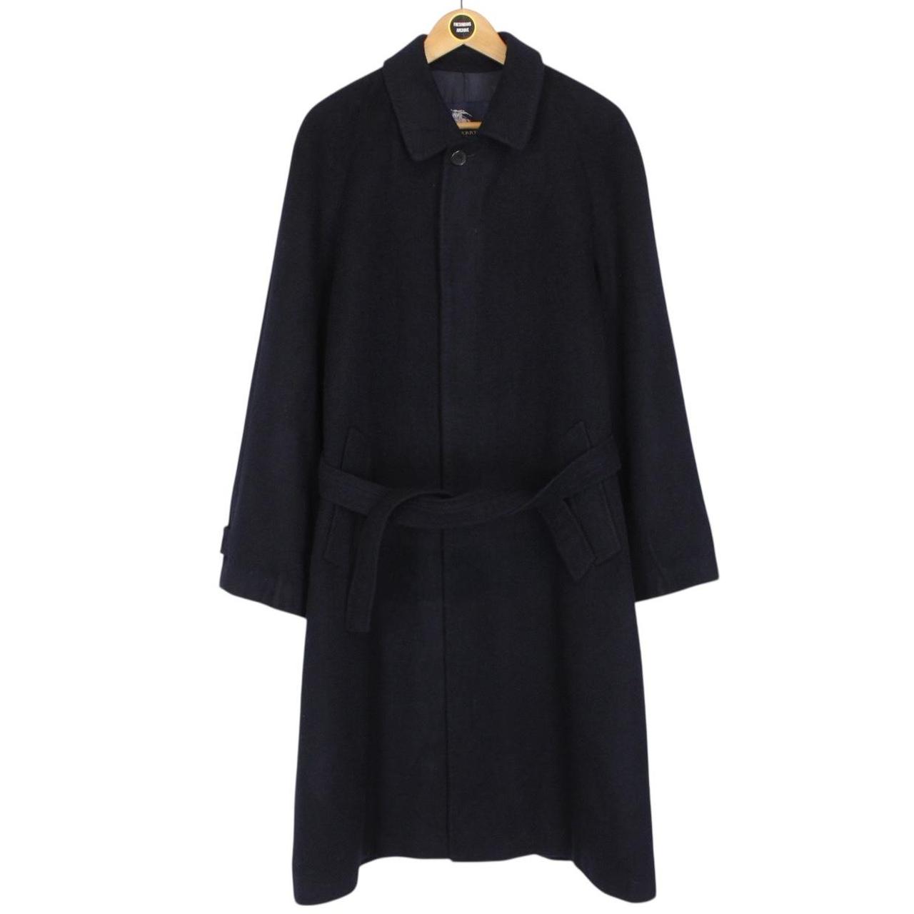 Vintage 00s Burberry London Navy Blue Wool Belted Coat