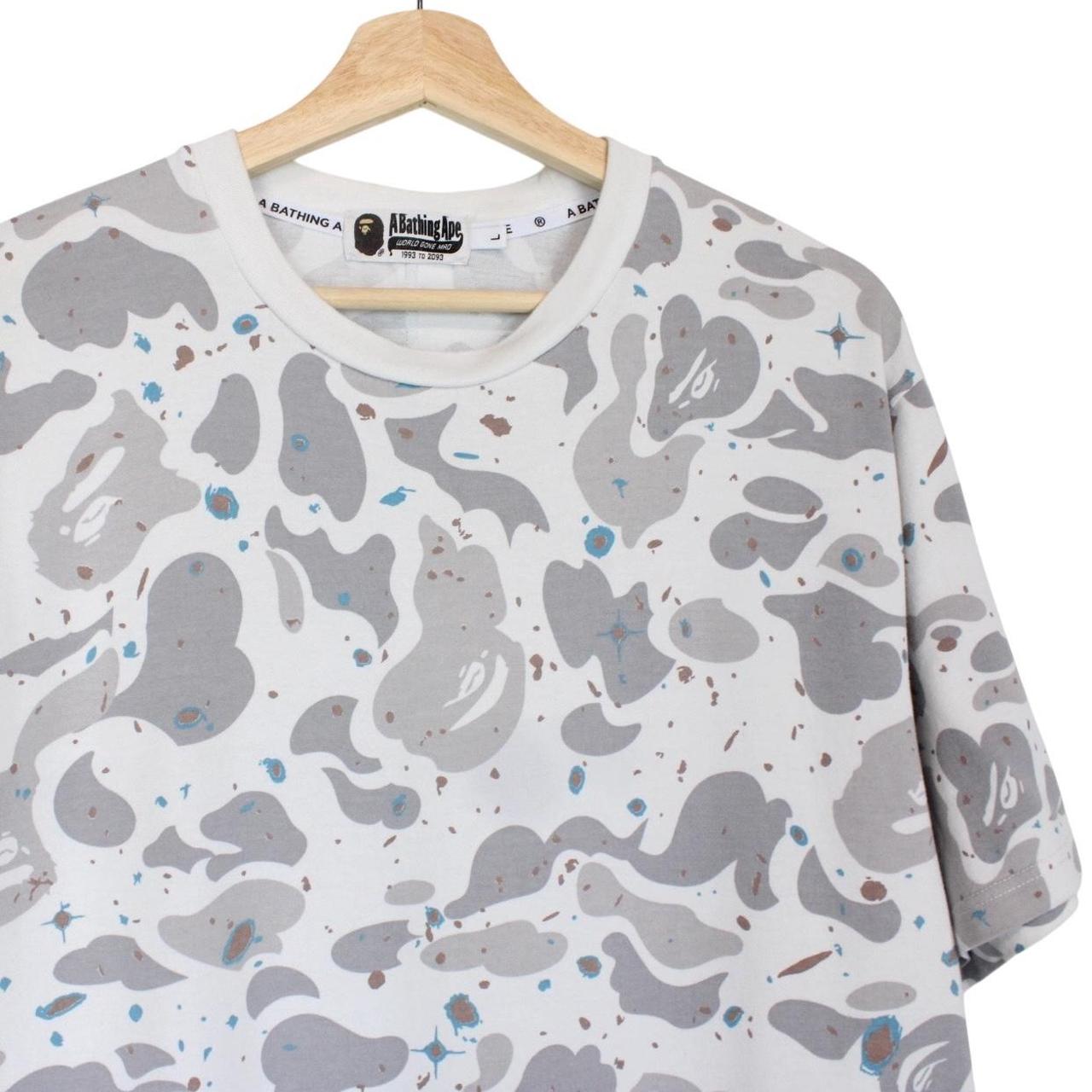 Bape White and Grey Space Camo Side Shark Short Sleeve T-Shirt