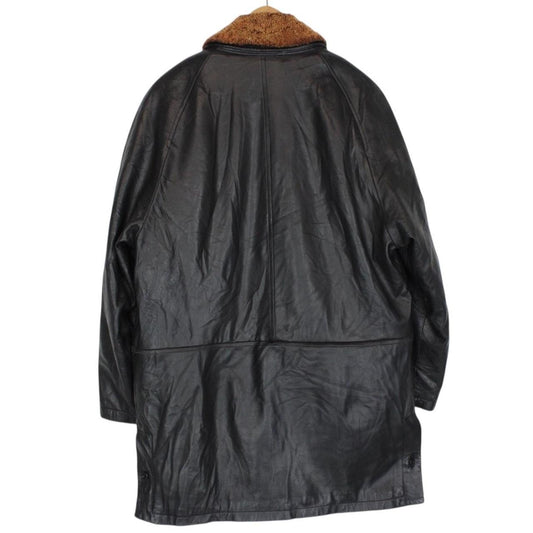 Vintage 90s Burberry Black Wool Nova Check Lined Leather Coat