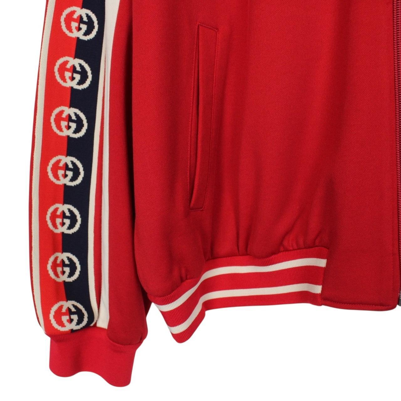 Gucci Red and Cream Taped Logo Full Zip Tech Jersey Hoodie Jumper