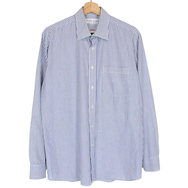 Vintage 80s Burberry Blue and White Striped Long Sleeve Cotton Shirt