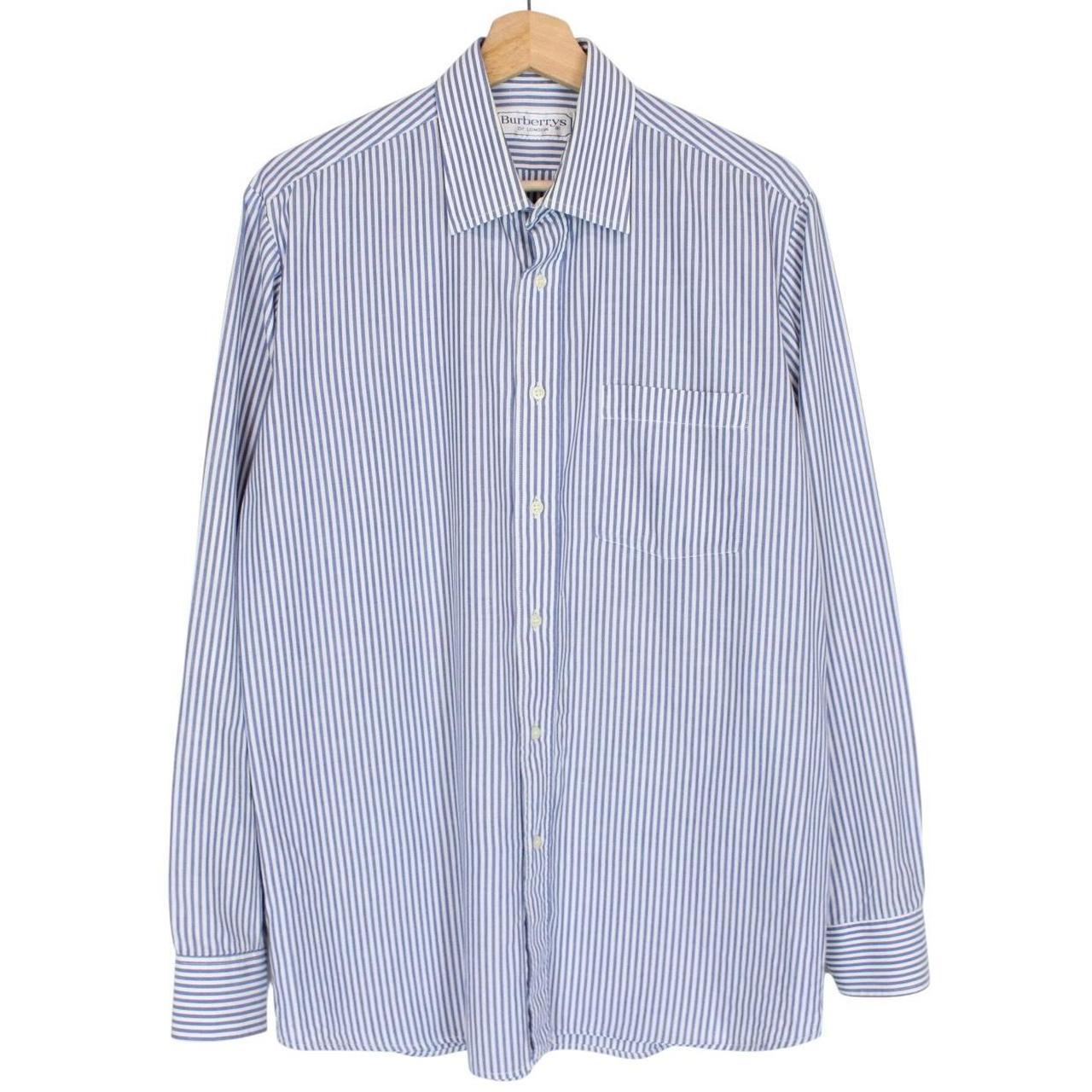 Vintage 80s Burberry Blue and White Striped Long Sleeve Cotton Shirt