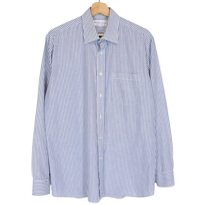 Vintage 80s Burberry Blue and White Striped Long Sleeve Cotton Shirt