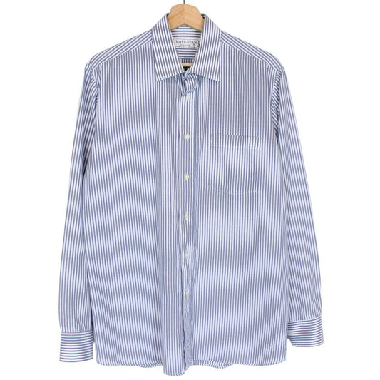 Vintage 80s Burberry Blue and White Striped Long Sleeve Cotton Shirt