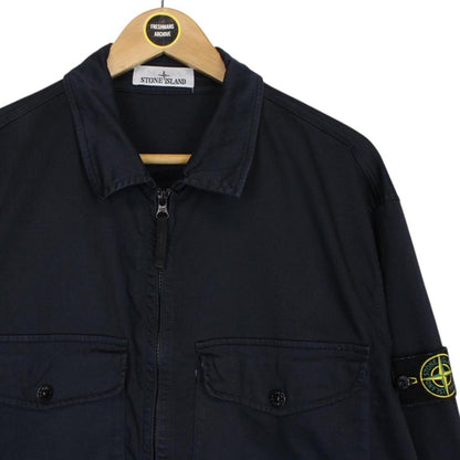 Stone Island SS 2024 Navy Blue Full Zip Cotton Overshirt Jacket