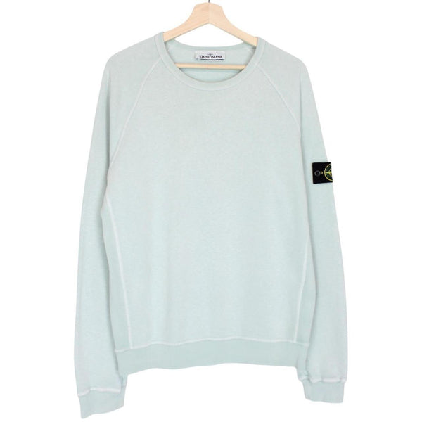Stone Island mint green cotton sweatshirt with logo patch and ribbed cuffs.