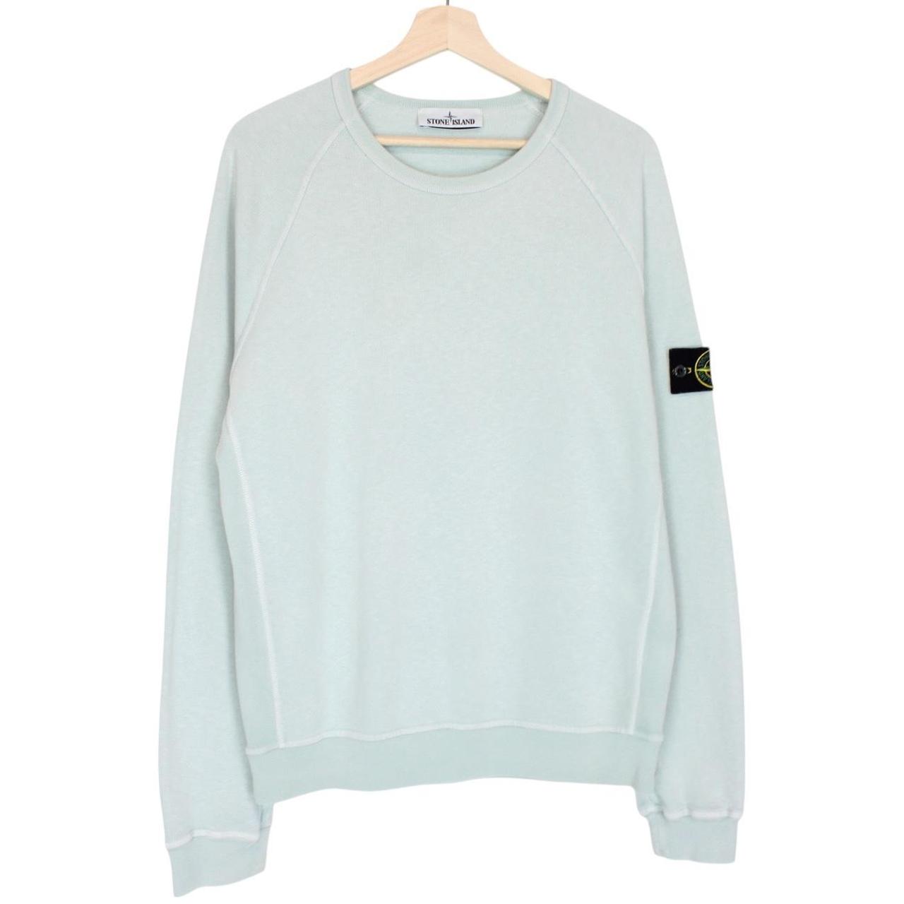Stone Island mint green cotton sweatshirt with logo patch and ribbed cuffs.
