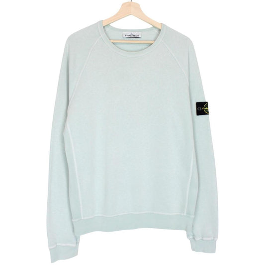 Stone Island mint green cotton sweatshirt with logo patch and ribbed cuffs.