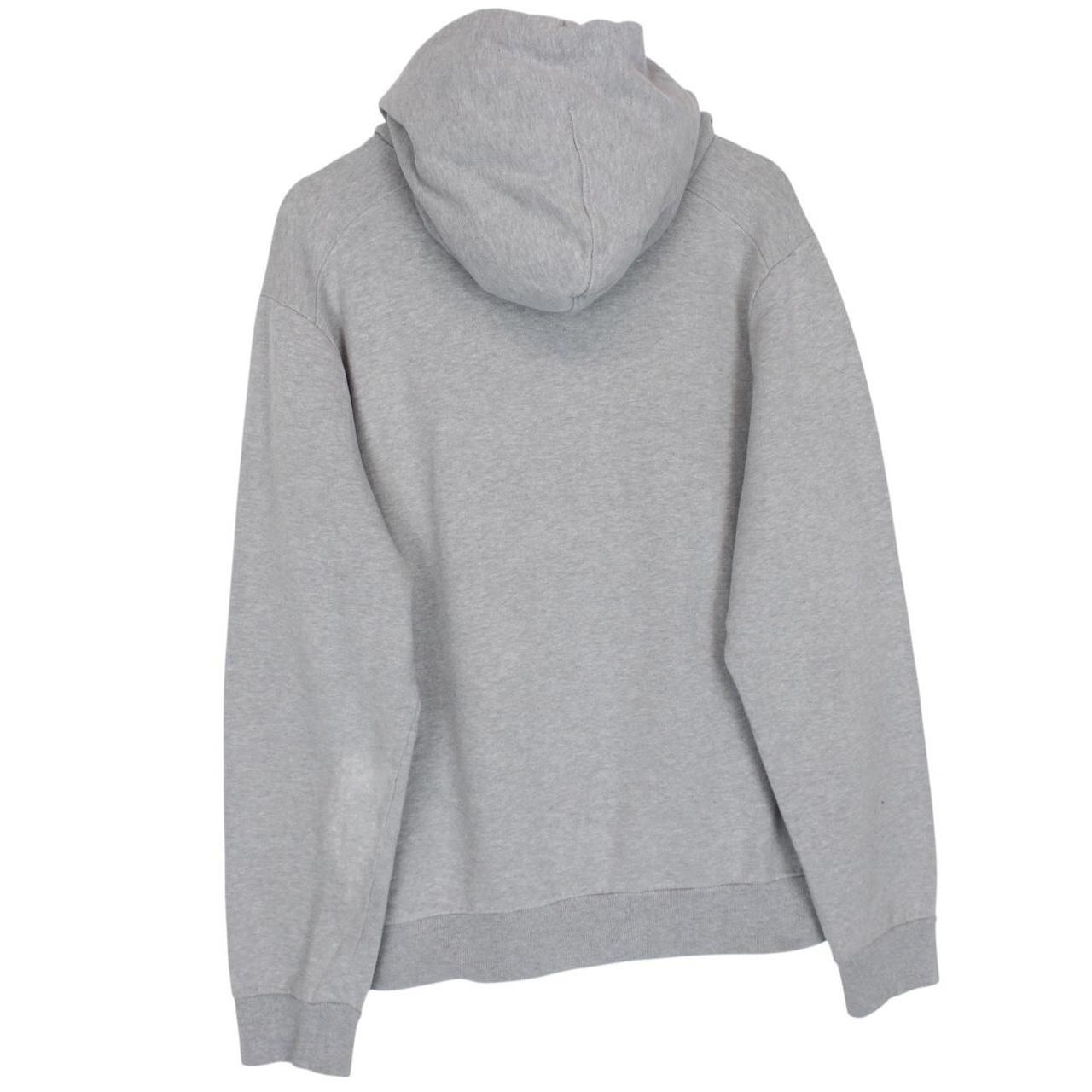 Stone Island grey cotton hoodie with logo patch and slight discolouration on sleeve.