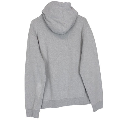 Stone Island grey cotton hoodie with logo patch and slight discolouration on sleeve.