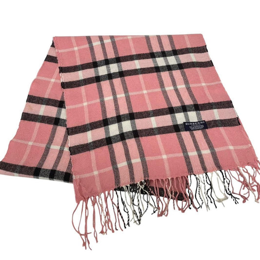 Vintage 90s Burberry Pink Check Lambswool Scarf