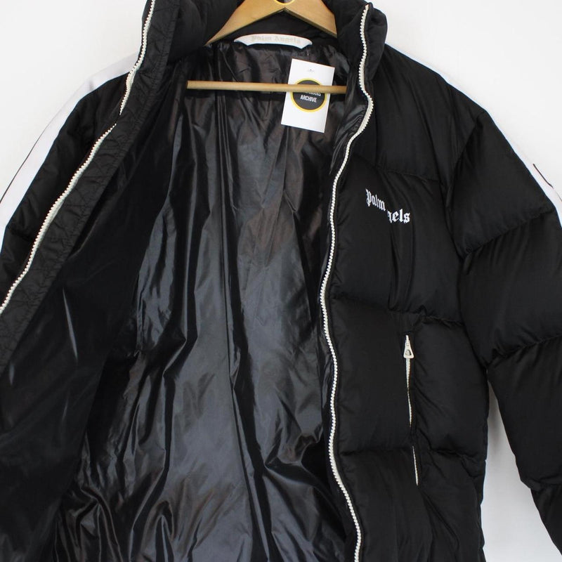 Palm Angels Black and White Full Zip Down Track Puffer Jacket