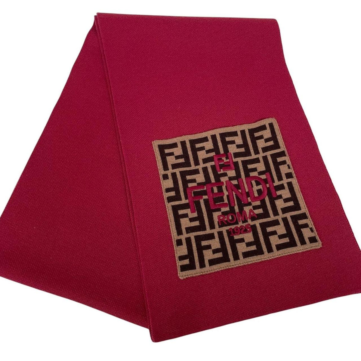 Fendi burgundy scarf featuring FF Zucca monogram pattern in soft virgin wool.