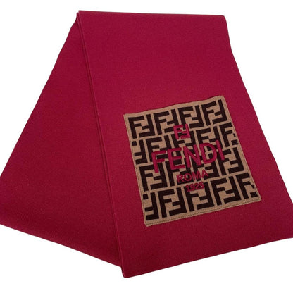 Fendi burgundy scarf featuring FF Zucca monogram pattern in soft virgin wool.
