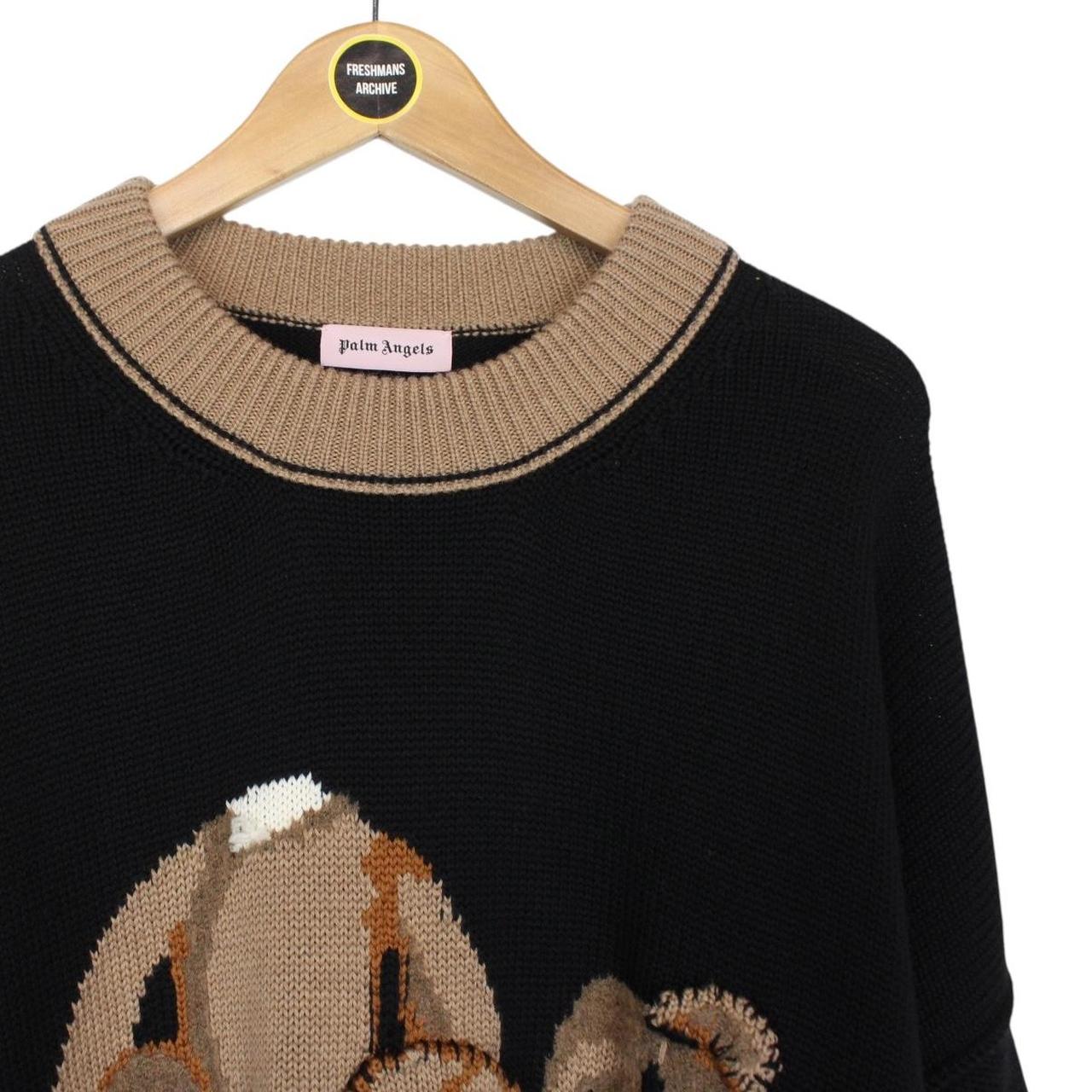 Palm Angels Black and Tan Intarsia Wool Knit Bear Jumper