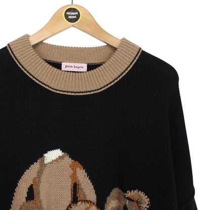 Palm Angels Black and Tan Intarsia Wool Knit Bear Jumper