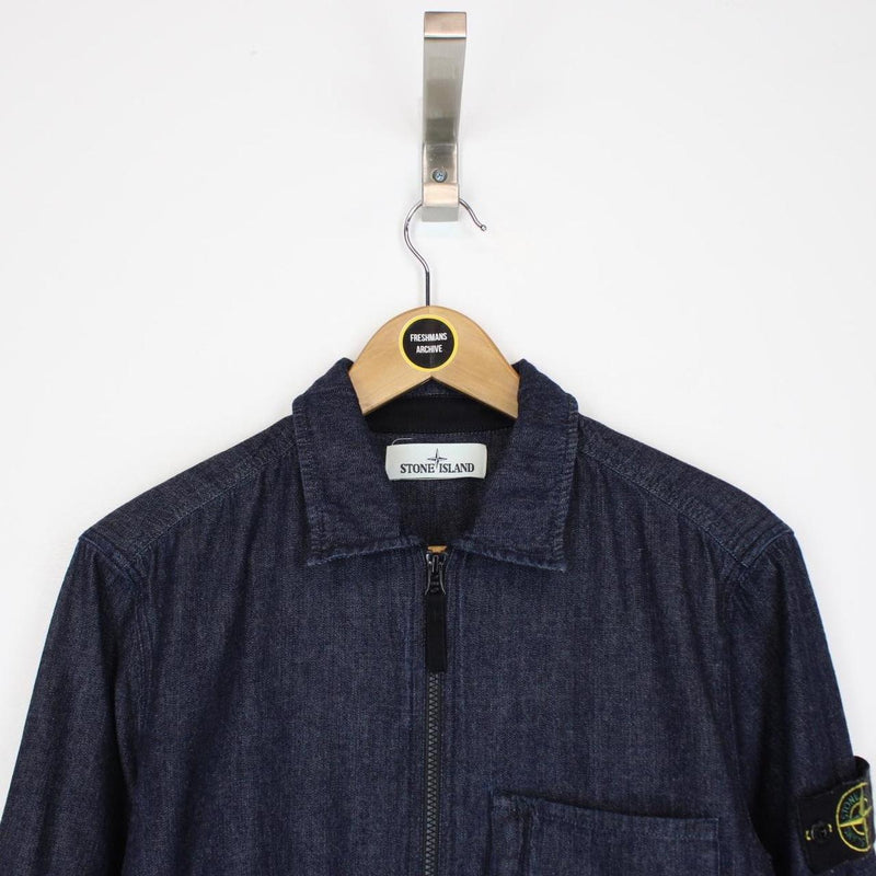 Stone Island AW 2017 Navy Blue Full Zip Denim Overshirt Jacket