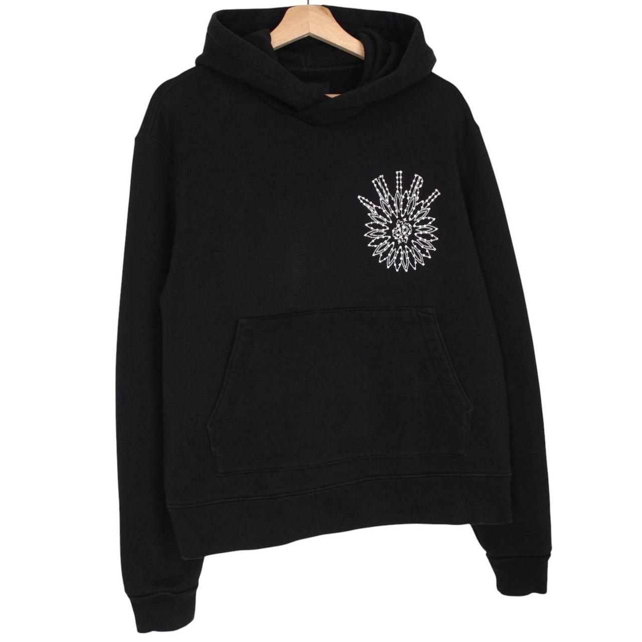 AMIRI black hoodie with rhinestone embellishments and crystal stick poke details.