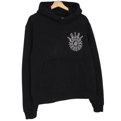 AMIRI black hoodie with rhinestone embellishments and crystal stick poke details.