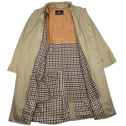 Vintage Aquascutum Tan Brown House Check Single Breasted Trench Coat