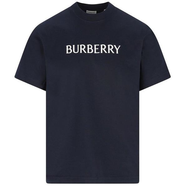 Burberry Navy Blue and White Logo Print Short Sleeve Cotton T-Shirt