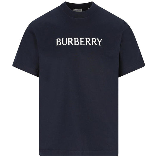 Burberry Navy Blue and White Logo Print Short Sleeve Cotton T-Shirt