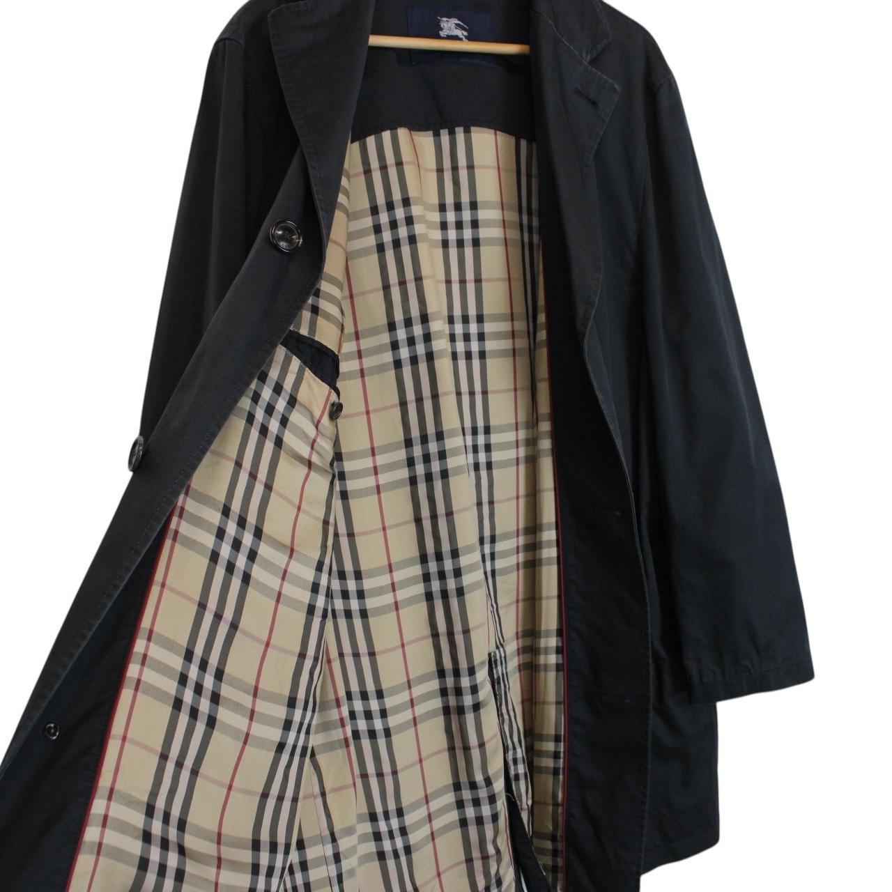 Vintage Burberry London Navy Blue Nova Check Lined Cotton Car Coat