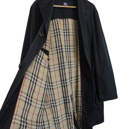 Vintage Burberry London Navy Blue Nova Check Lined Cotton Car Coat