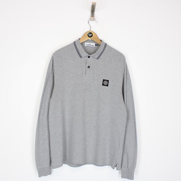 Stone Island Grey Long Sleeve Compass Polo Shirt